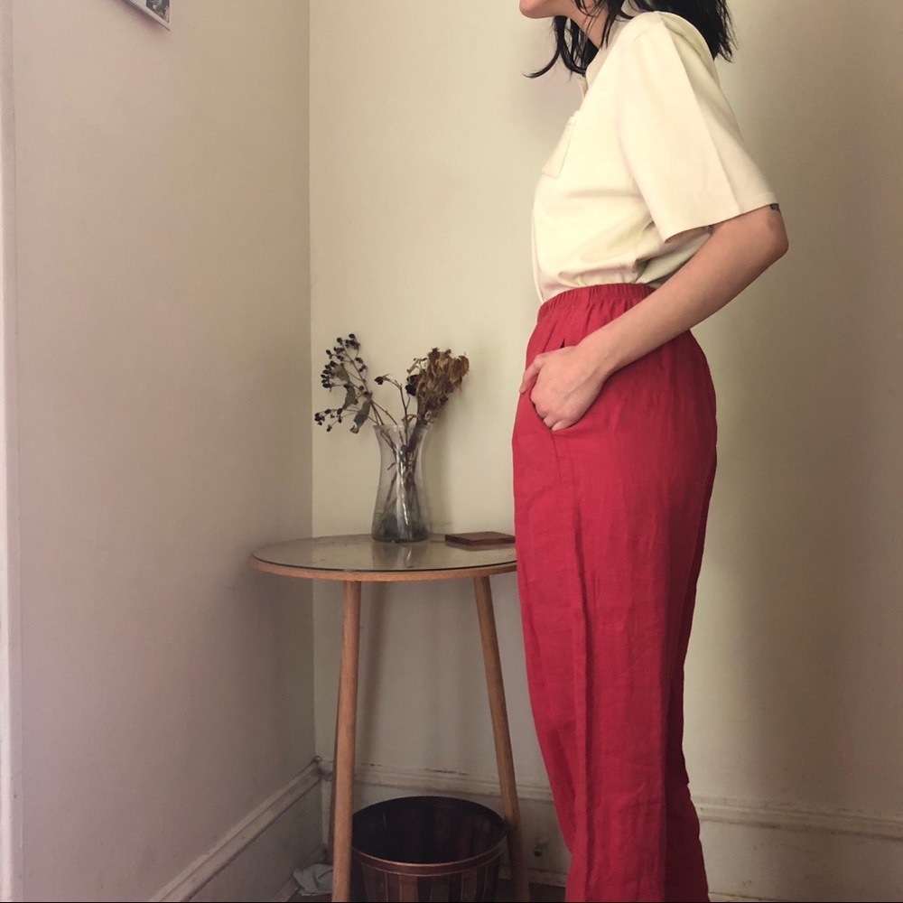 SOLD Vintage magenta linen trousers - Picture 4 of 4